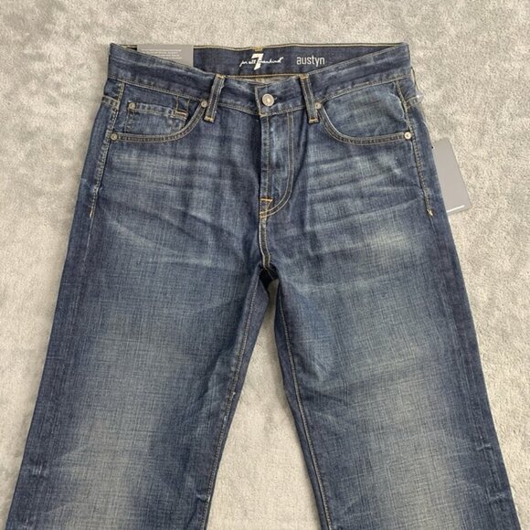 7 For All Mankind Jeans Mens 30x30” Austyn Dark Blue Denim Straight Leg Casual - Picture 9 of 12